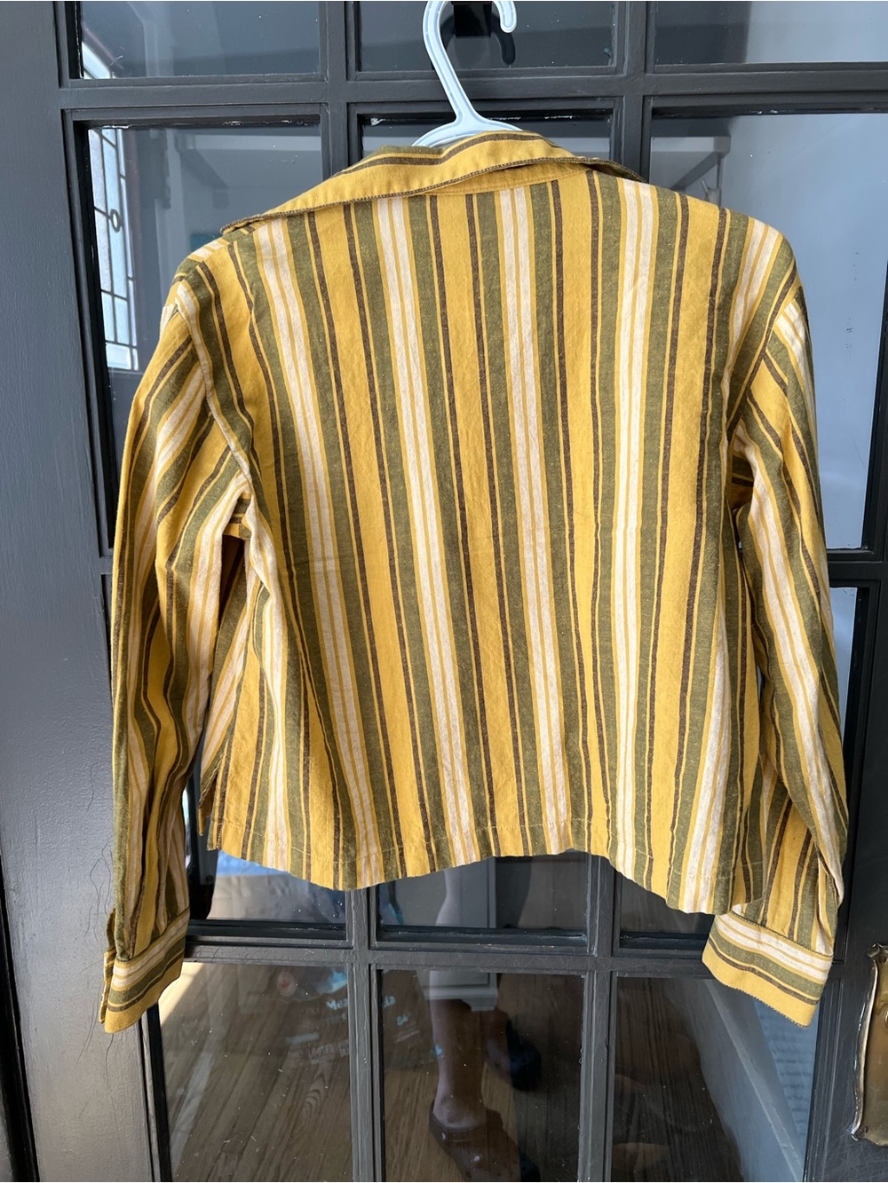 Beaton Linen Yellow and Brown Striped Button-Down Shirt - Picture 2 of 3